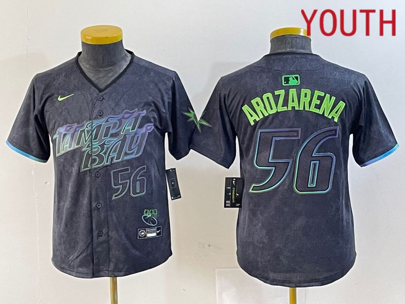 Youth Tampa Bay Rays #56 Randy Arozarena Nike MLB Limited City Connect Black 2024 Jersey style 2